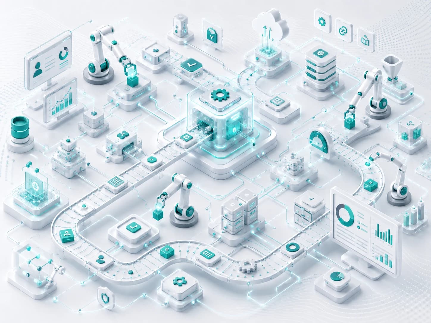 Business workflow automation visual showing connected operations and digital tools